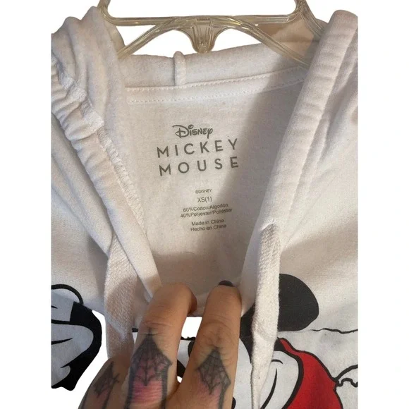 Disney Mickey Mouse White Graphic Hoodie Sweatshirt Womens Size XS Peace Sign - Picture 3 of 5